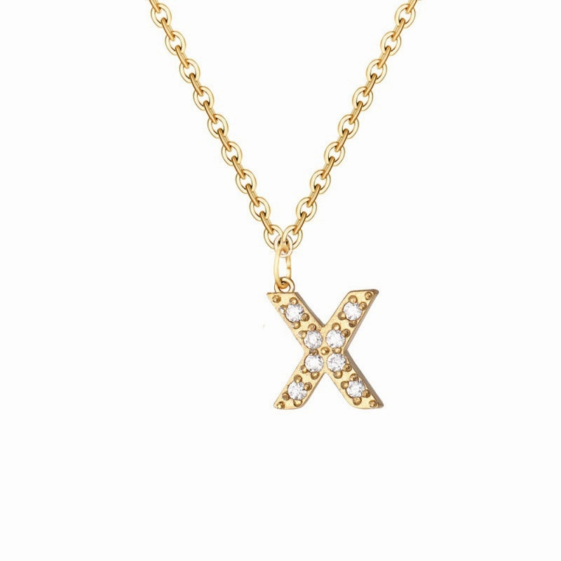 Wholesale Stainless Steel Diamond Alphabet Pendant 14K Gold Plated Necklaces