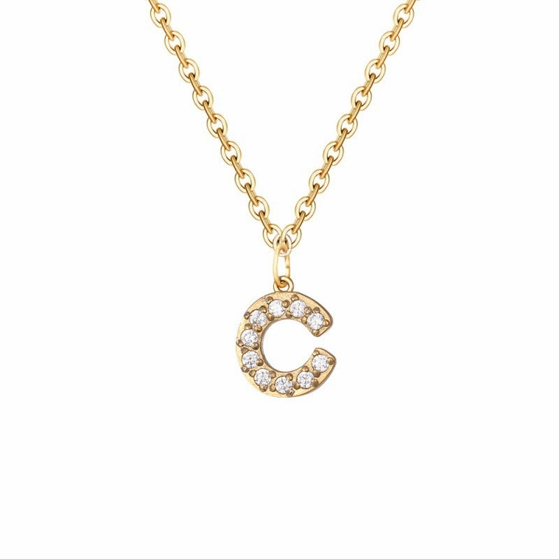Wholesale Stainless Steel Diamond Alphabet Pendant 14K Gold Plated Necklaces