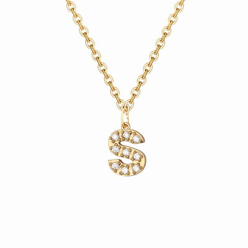 Wholesale Stainless Steel Diamond Alphabet Pendant 14K Gold Plated Necklaces
