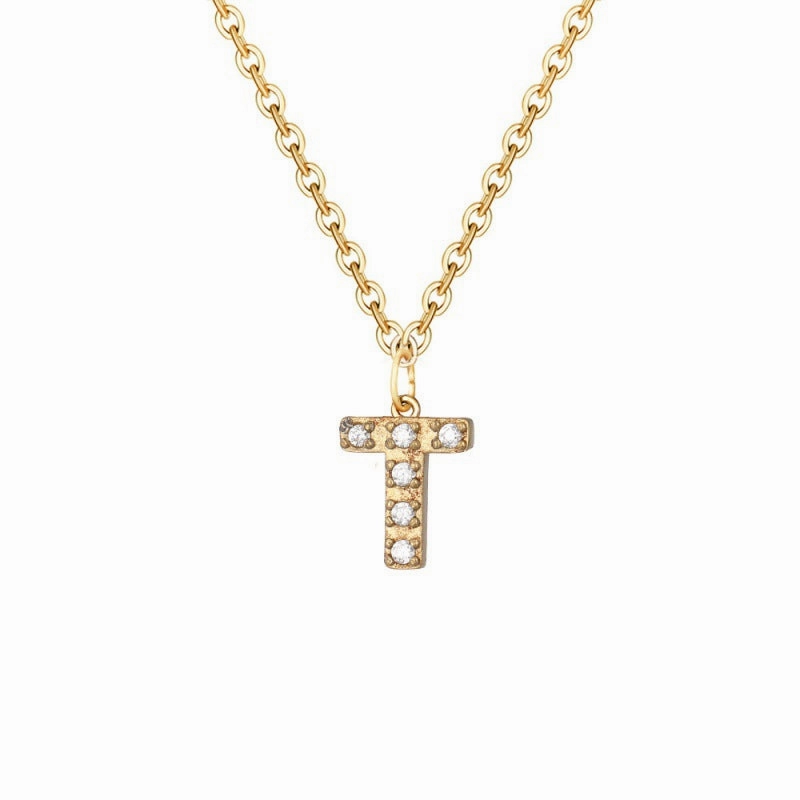 Wholesale Stainless Steel Diamond Alphabet Pendant 14K Gold Plated Necklaces