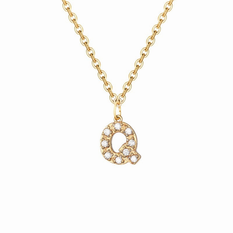 Wholesale Stainless Steel Diamond Alphabet Pendant 14K Gold Plated Necklaces