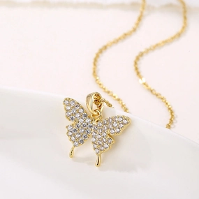 Wholesale Stainless Steel Diamond Butterfly Necklace