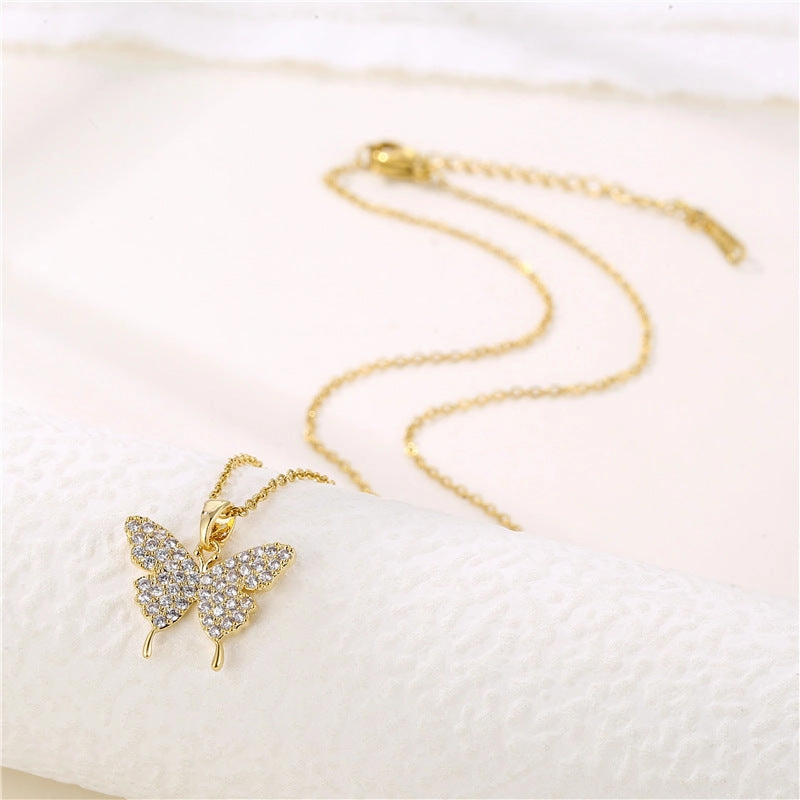 Wholesale Stainless Steel Diamond Butterfly Necklace