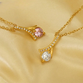 Wholesale Stainless Steel Diamond Inlaid Necklaces
