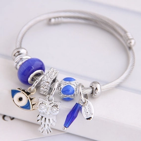 Wholesale Stainless Steel DIY Adjustable Owl Eyes Crystal Tassels Alloy Bracelet