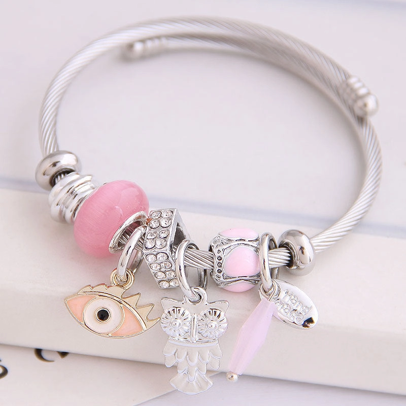 Wholesale Stainless Steel DIY Adjustable Owl Eyes Crystal Tassels Alloy Bracelet