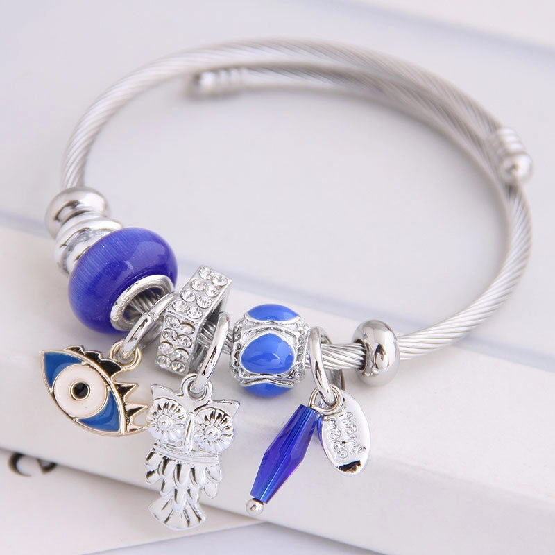 Wholesale Stainless Steel DIY Adjustable Owl Eyes Crystal Tassels Alloy Bracelet