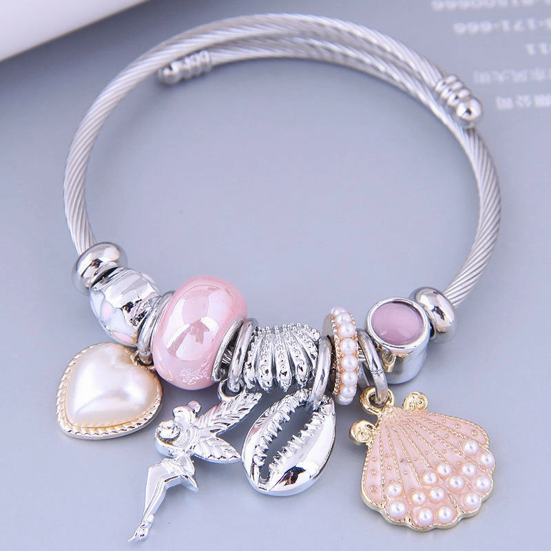 Wholesale Stainless Steel DIY Handmade Beaded Love Angel Shell Pearl Alloy Bracelet