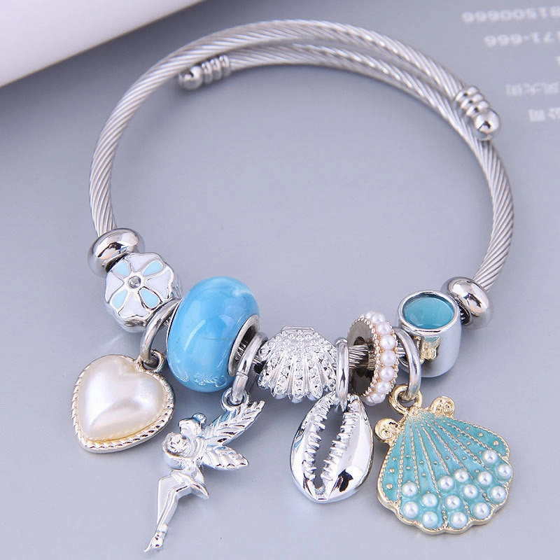 Wholesale Stainless Steel DIY Handmade Beaded Love Angel Shell Pearl Alloy Bracelet