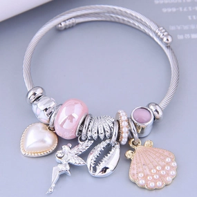 Wholesale Stainless Steel DIY Handmade Beaded Love Angel Shell Pearl Alloy Bracelet