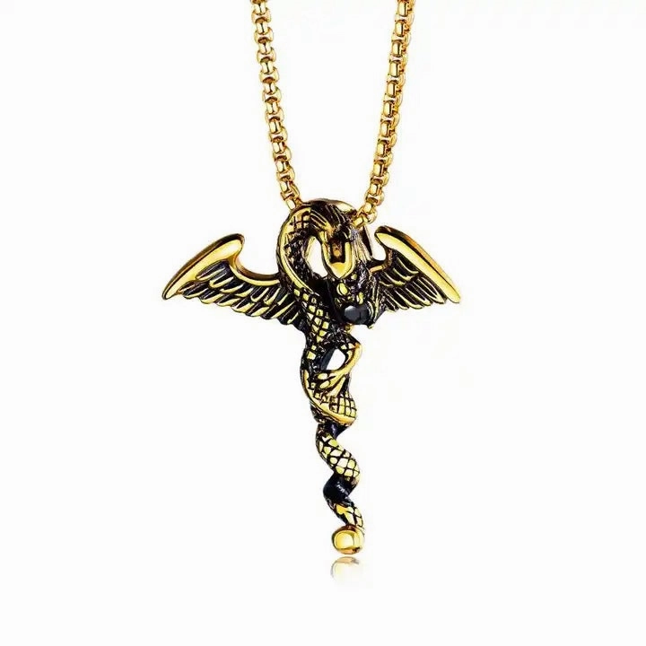 Wholesale Stainless Steel Double Dragon Sword Titanium Steel Retro Punk Cross Necklace