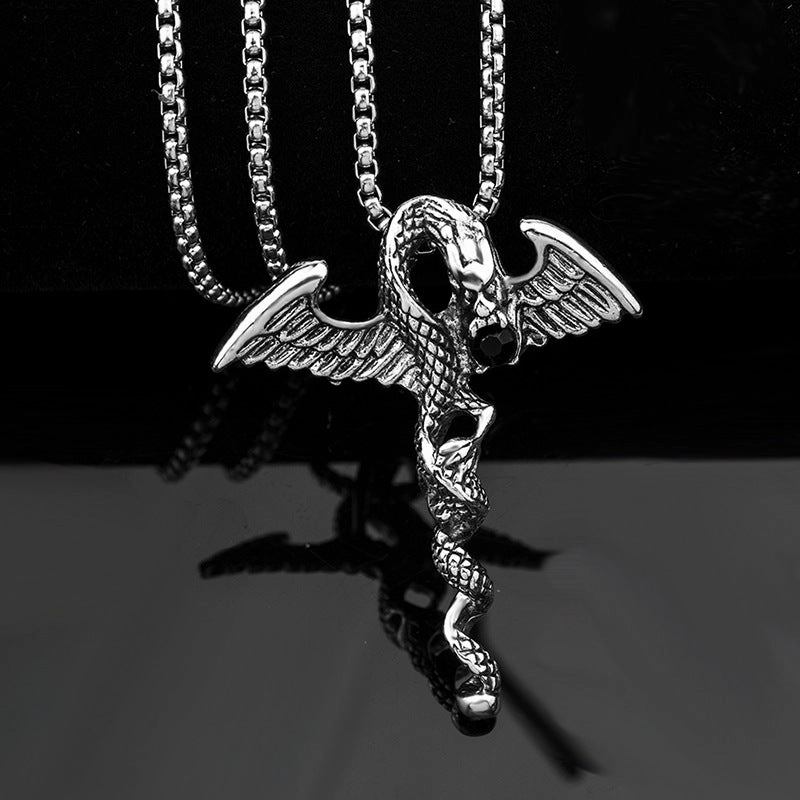 Wholesale Stainless Steel Double Dragon Sword Titanium Steel Retro Punk Cross Necklace