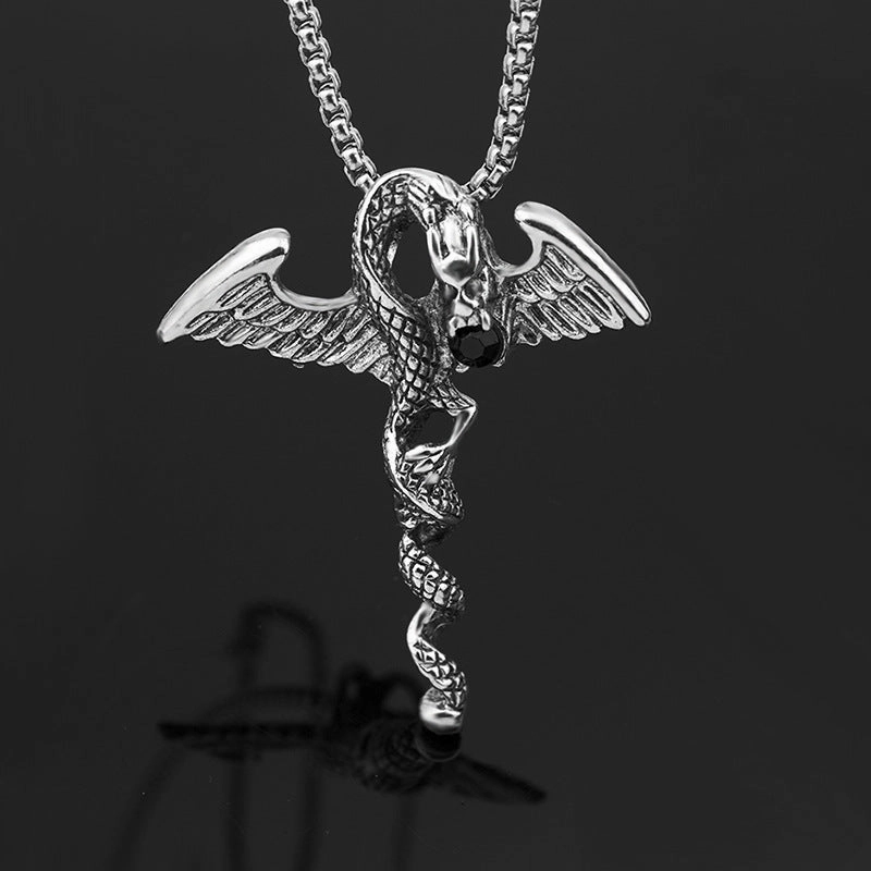 Wholesale Stainless Steel Double Dragon Sword Titanium Steel Retro Punk Cross Necklace