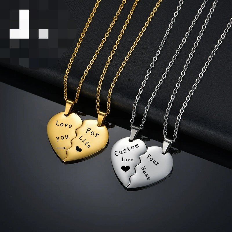 Wholesale Stainless Steel Double Half Heart Puzzle Couple Necklace