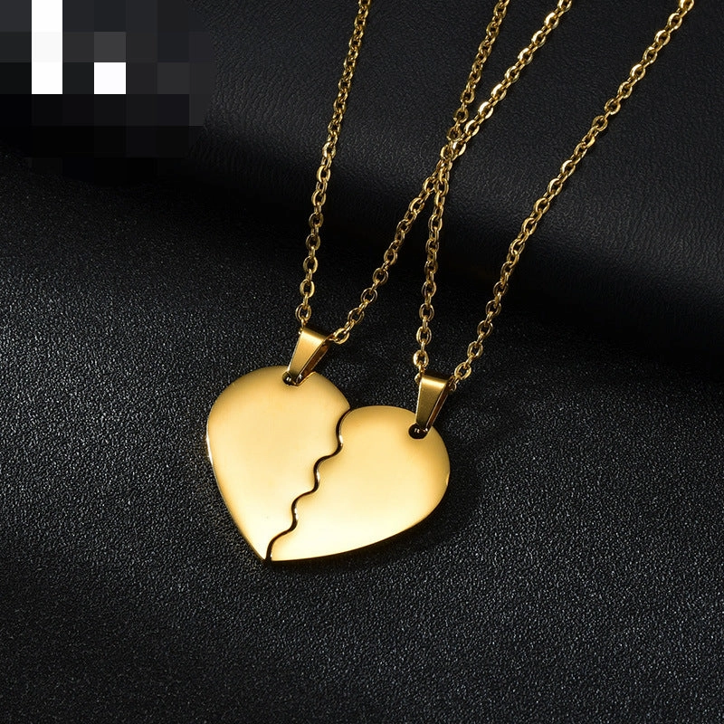 Wholesale Stainless Steel Double Half Heart Puzzle Couple Necklace