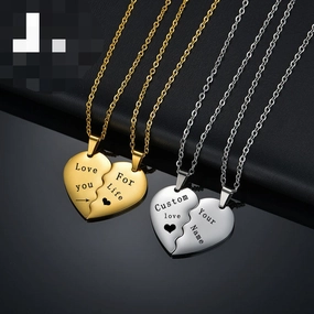 Wholesale Stainless Steel Double Half Heart Puzzle Couple Necklace