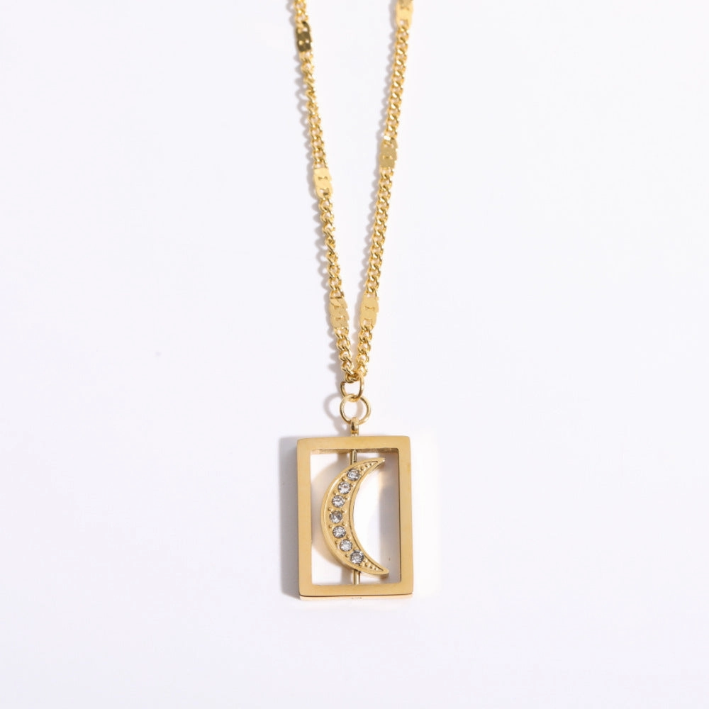 Wholesale Stainless Steel Electroplated 18K Gold Moon Zircon Necklace