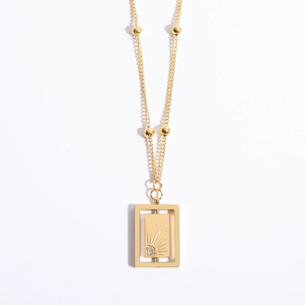 Wholesale Stainless Steel Electroplated 18K Gold Moon Zircon Necklace