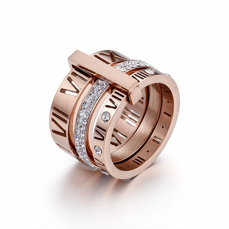 Wholesale Stainless Steel Gilded Personalized Multi Ring Roman Letter Rings