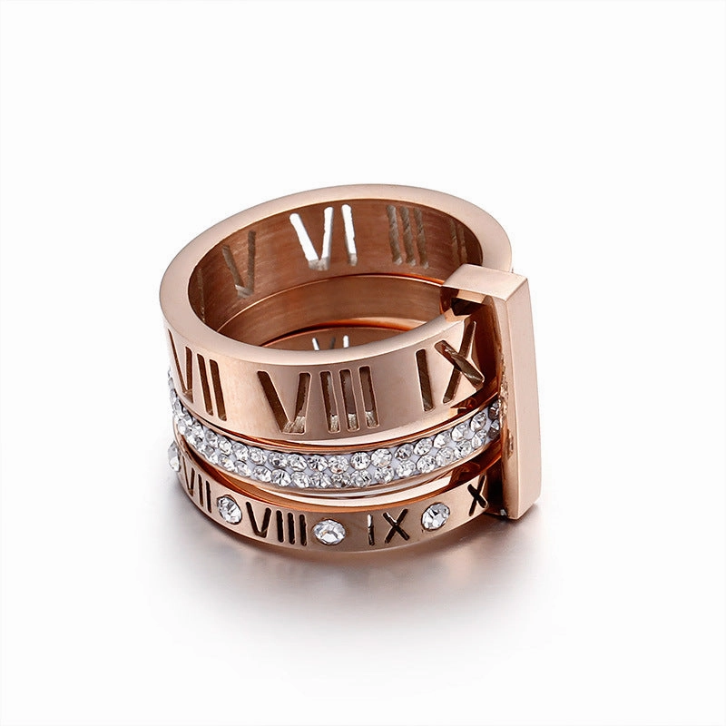 Wholesale Stainless Steel Gilded Personalized Multi Ring Roman Letter Rings