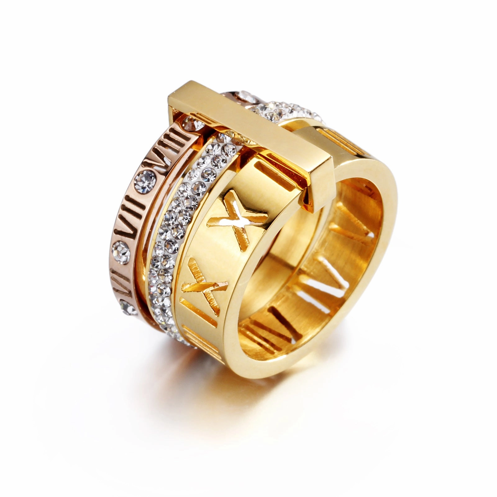 Wholesale Stainless Steel Gilded Personalized Multi Ring Roman Letter Rings