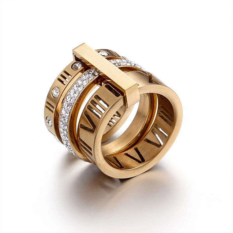 Wholesale Stainless Steel Gilded Personalized Multi Ring Roman Letter Rings