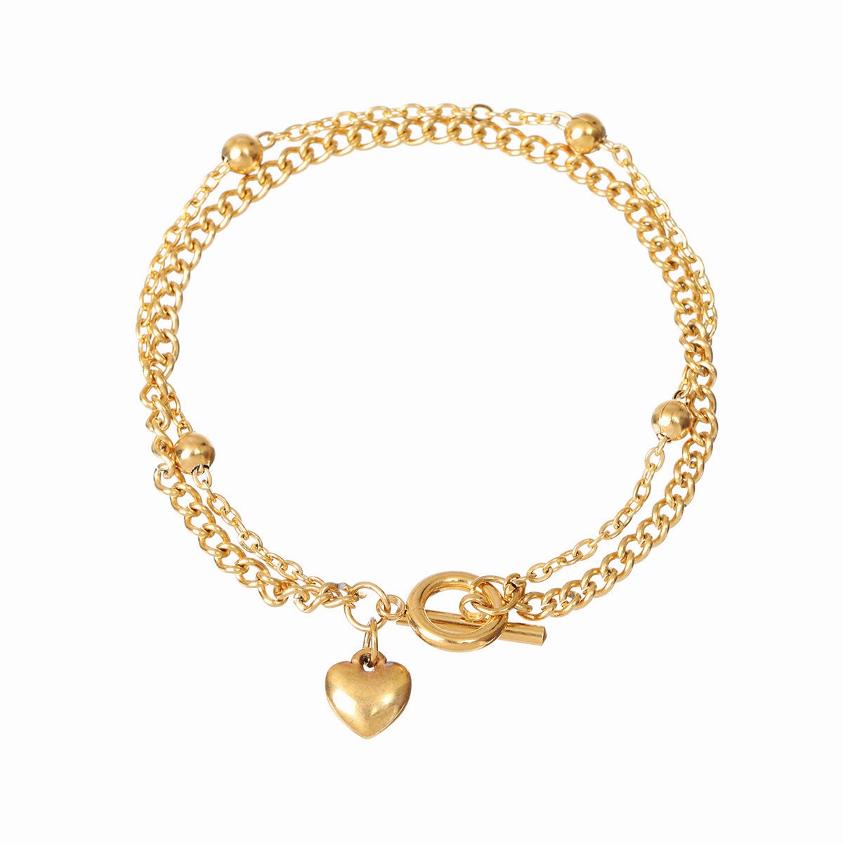 Wholesale Stainless Steel Gold Bead OT Buckle Love Double Layer Bracelet