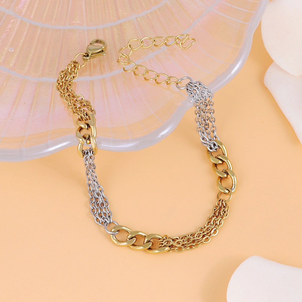 Wholesale Stainless Steel Gold Cuban Chain Three Piece Mixed Bracelet