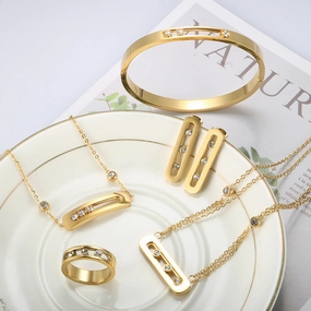 Wholesale Stainless Steel Gold Plated Necklace Ring Bracelet Set