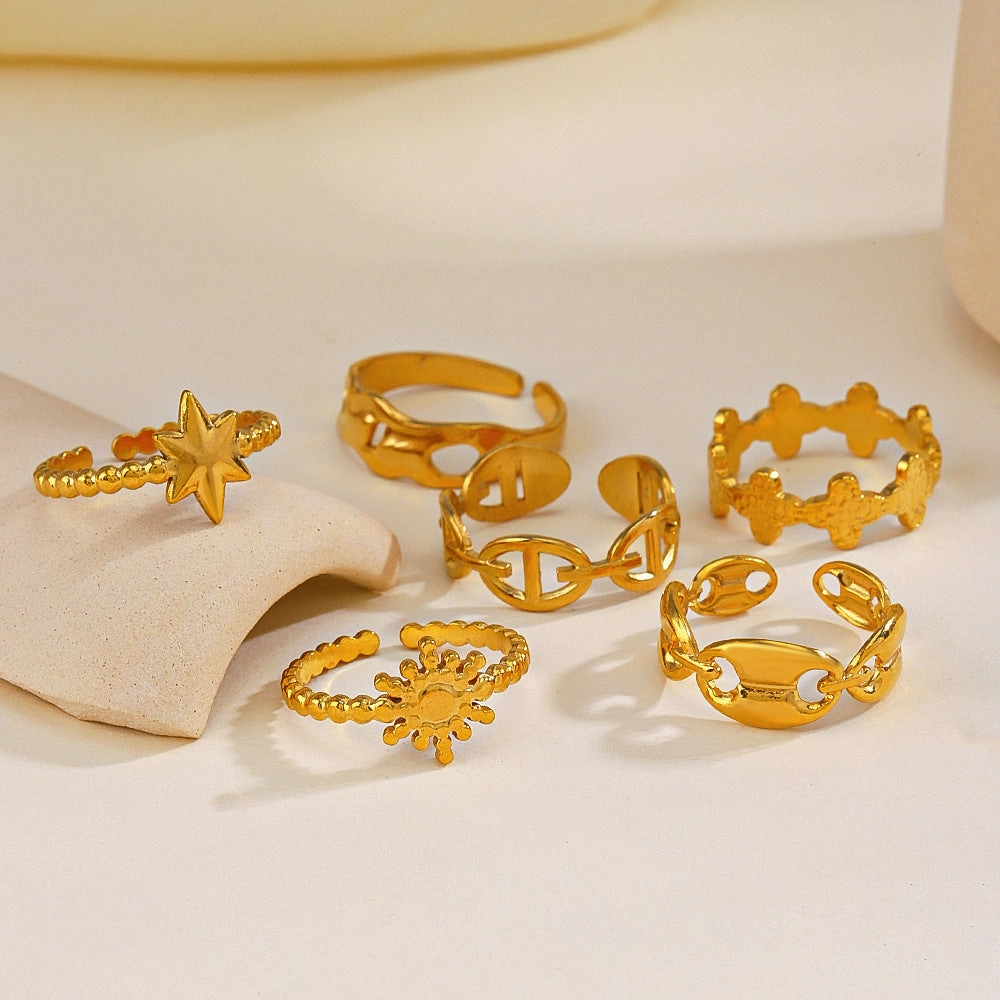 Wholesale Stainless Steel Gold-plated Star Moon Rings