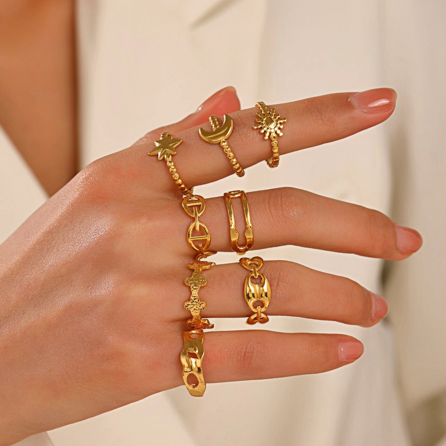 Wholesale Stainless Steel Gold-plated Star Moon Rings