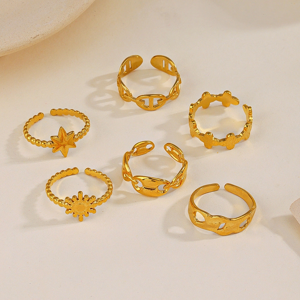 Wholesale Stainless Steel Gold-plated Star Moon Rings