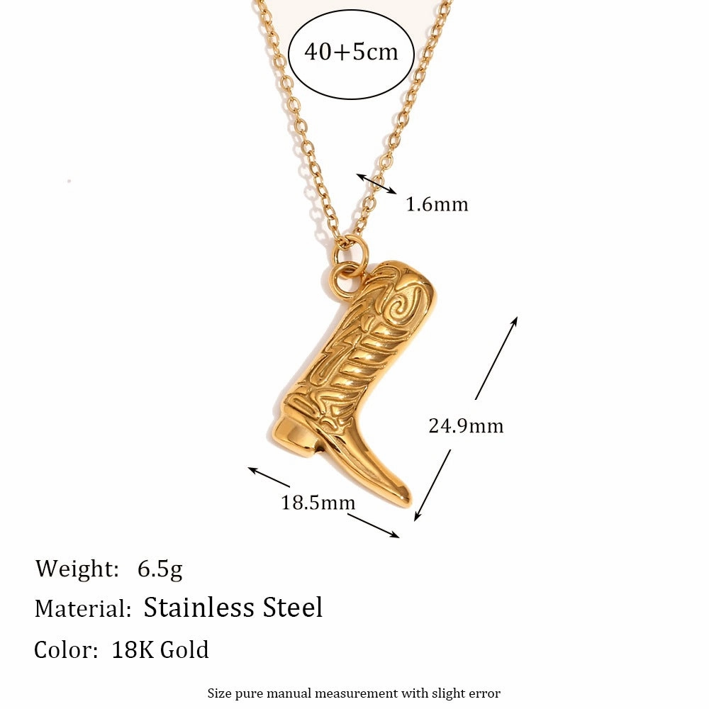 Wholesale Stainless Steel Gold Plated Western Cowboy Boot Pendant Necklace