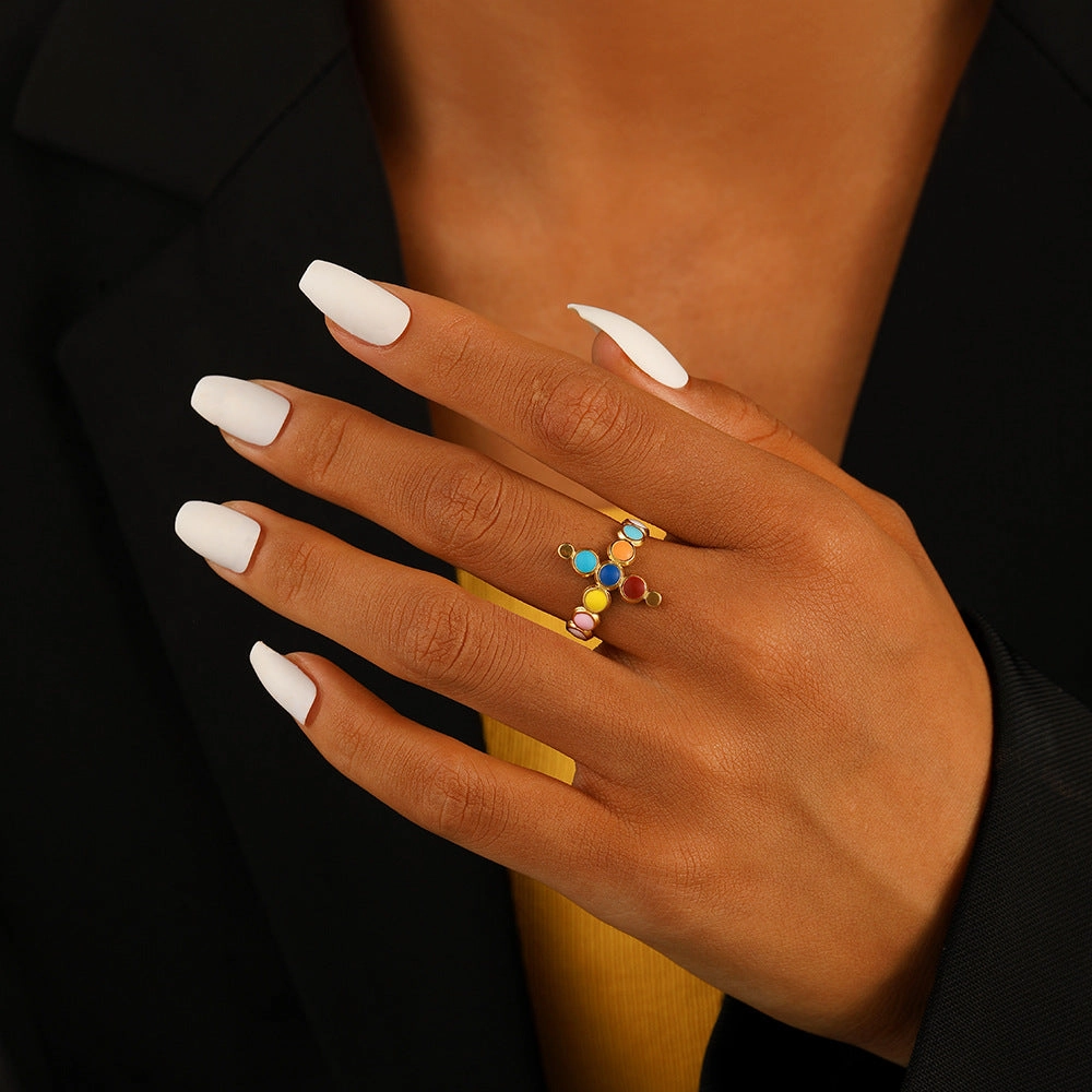 Wholesale Stainless Steel Golden Opening Iridescence Oil Dripping Ring