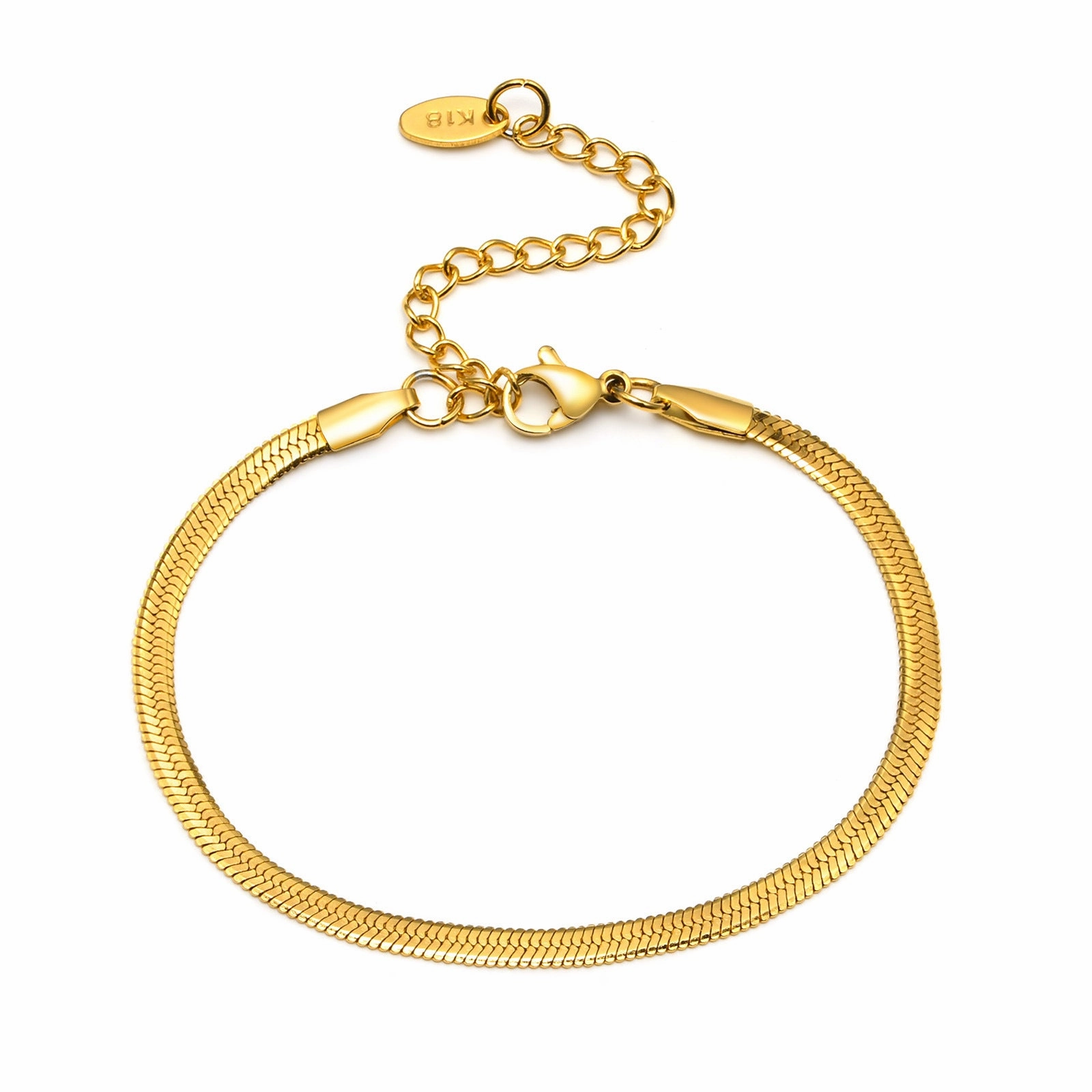 Wholesale Stainless Steel Green Zirconia Corrugated Chain Flat Snake Chain Bracelet