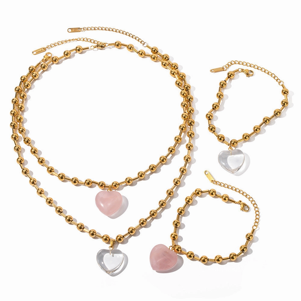 Wholesale Stainless Steel Heart Bead Necklaces