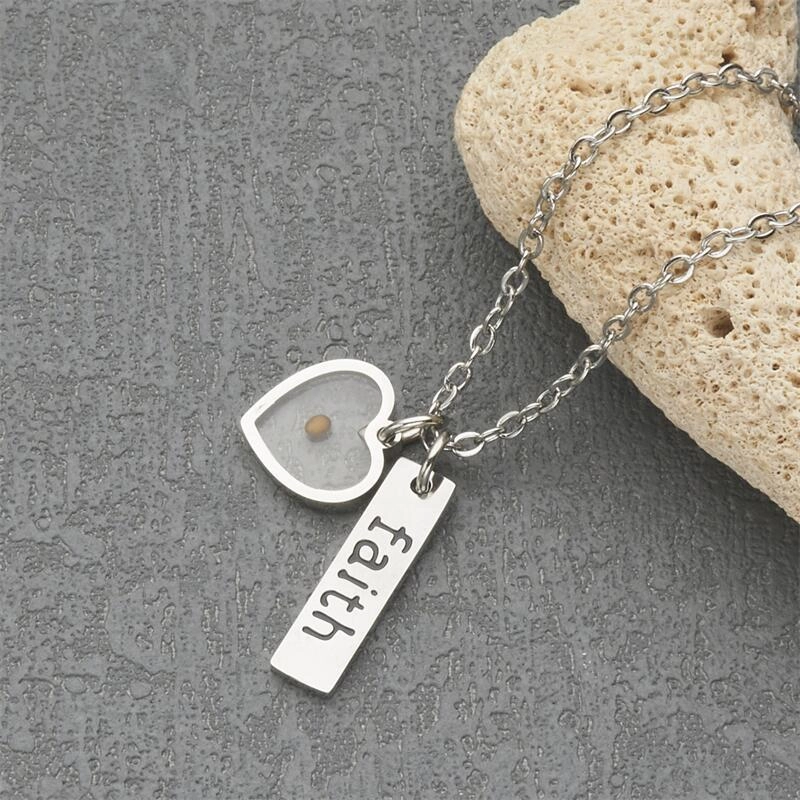 Wholesale Stainless Steel Heart Shaped Faith Mustard Seed Necklaces