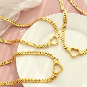 Wholesale Stainless Steel Heart-shaped Hollow Necklace Bracelet Set