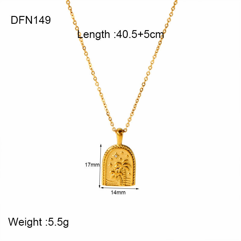 Wholesale stainless steel heart shell palm tree geometric pendant necklace
