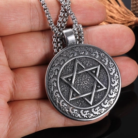 Wholesale Stainless Steel Hip Hop Six-pointed Star Pendant Necklace Star of David Jewish Religious Jewelry