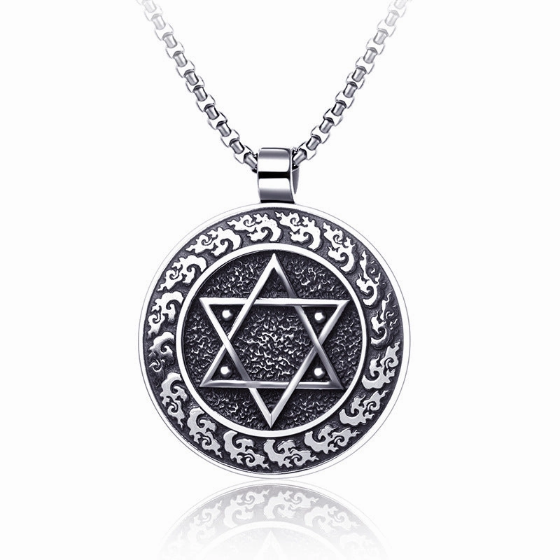 Wholesale Stainless Steel Hip Hop Six-pointed Star Pendant Necklace Star of David Jewish Religious Jewelry