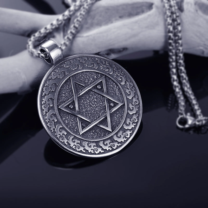 Wholesale Stainless Steel Hip Hop Six-pointed Star Pendant Necklace Star of David Jewish Religious Jewelry