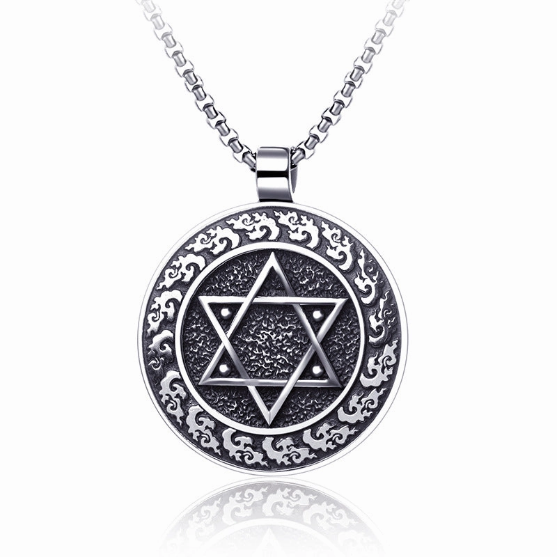 Wholesale Stainless Steel Hip Hop Six-pointed Star Pendant Necklace Star of David Jewish Religious Jewelry