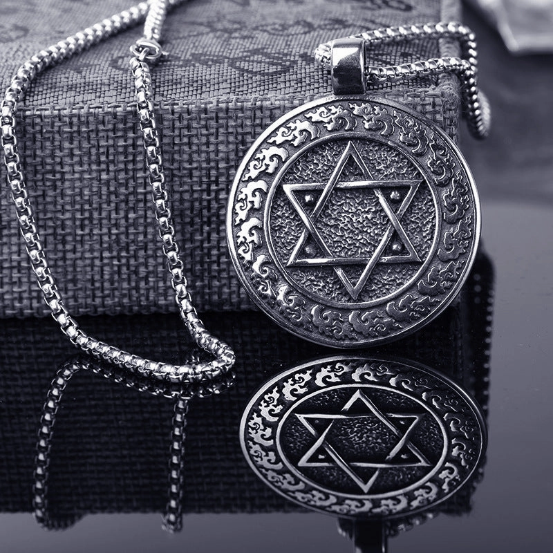 Wholesale Stainless Steel Hip Hop Six-pointed Star Pendant Necklace Star of David Jewish Religious Jewelry