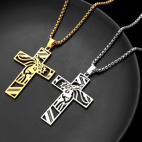 Wholesale Stainless Steel Hollow Cross Titanium Steel Necklace
