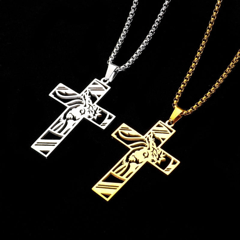 Wholesale Stainless Steel Hollow Cross Titanium Steel Necklace