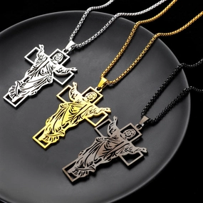 Wholesale Stainless Steel Hollow Men's Vintage Titanium Steel Cross Pendant Necklace