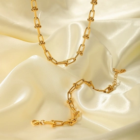 Wholesale Stainless Steel Horseshoe Buckle U-shaped 18K Gold Personality Simple Design Bracelet Necklace Set