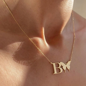 Wholesale Stainless Steel Letter Butterfly Clavicle Chain Necklace