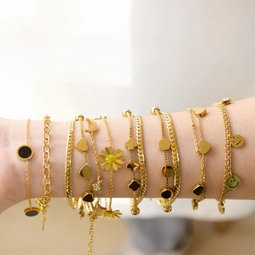 Wholesale Stainless Steel Love Circular Geometric Shell Double Layer Bracelet